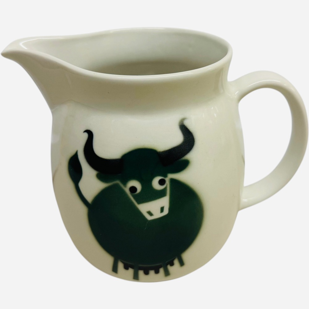 Arabia Finland Heluna Green Bull Ceramic Pitcher Kaj Franck MCM Vintage Good
